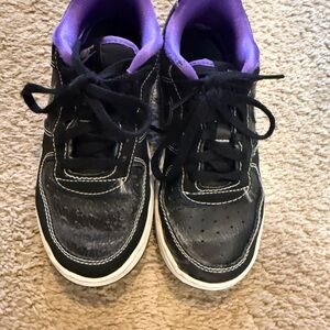 Nike Kids Black and Purple Air Force One sneakers